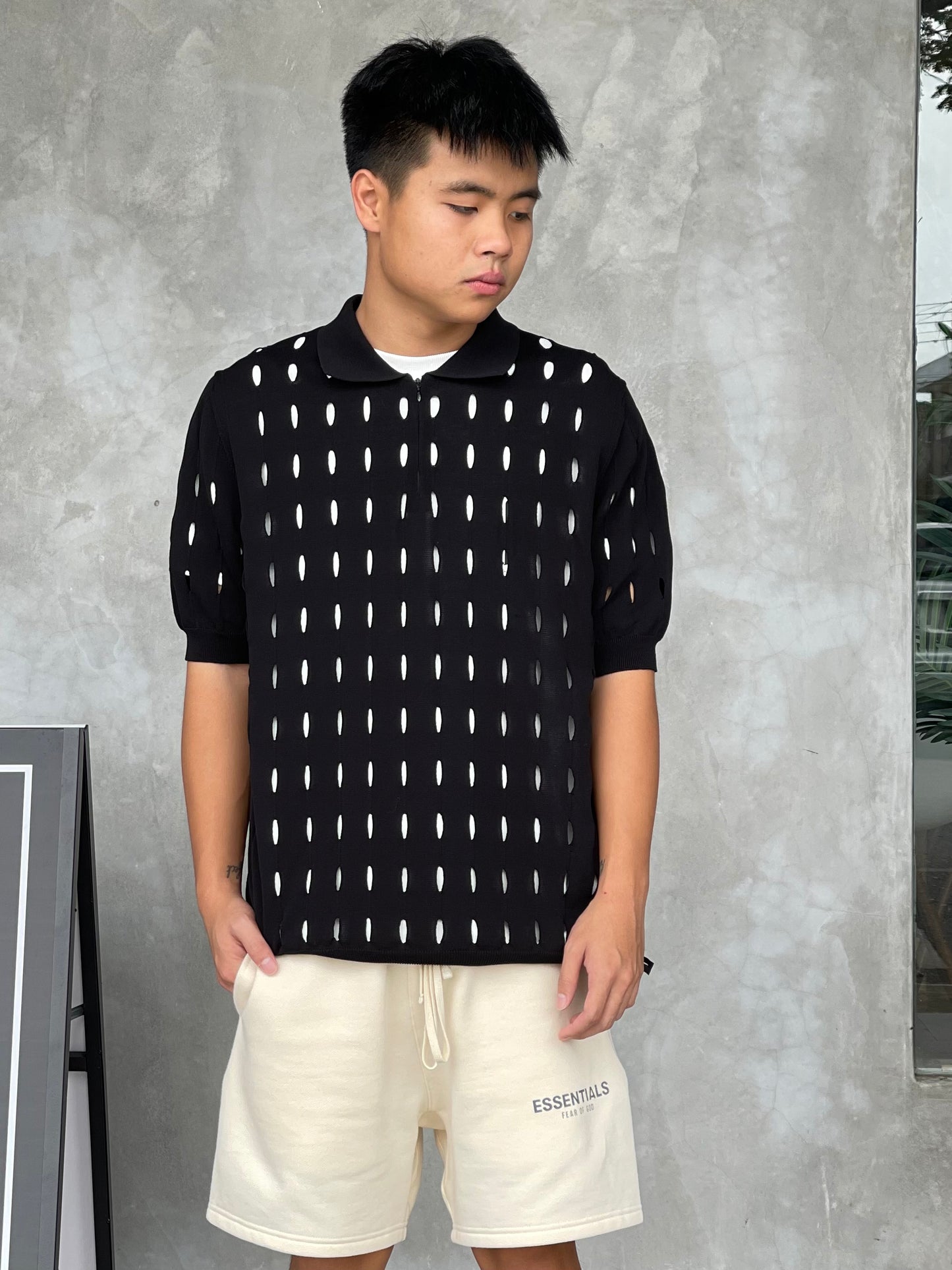 FENDI POLO ZIP FENCED KNIT