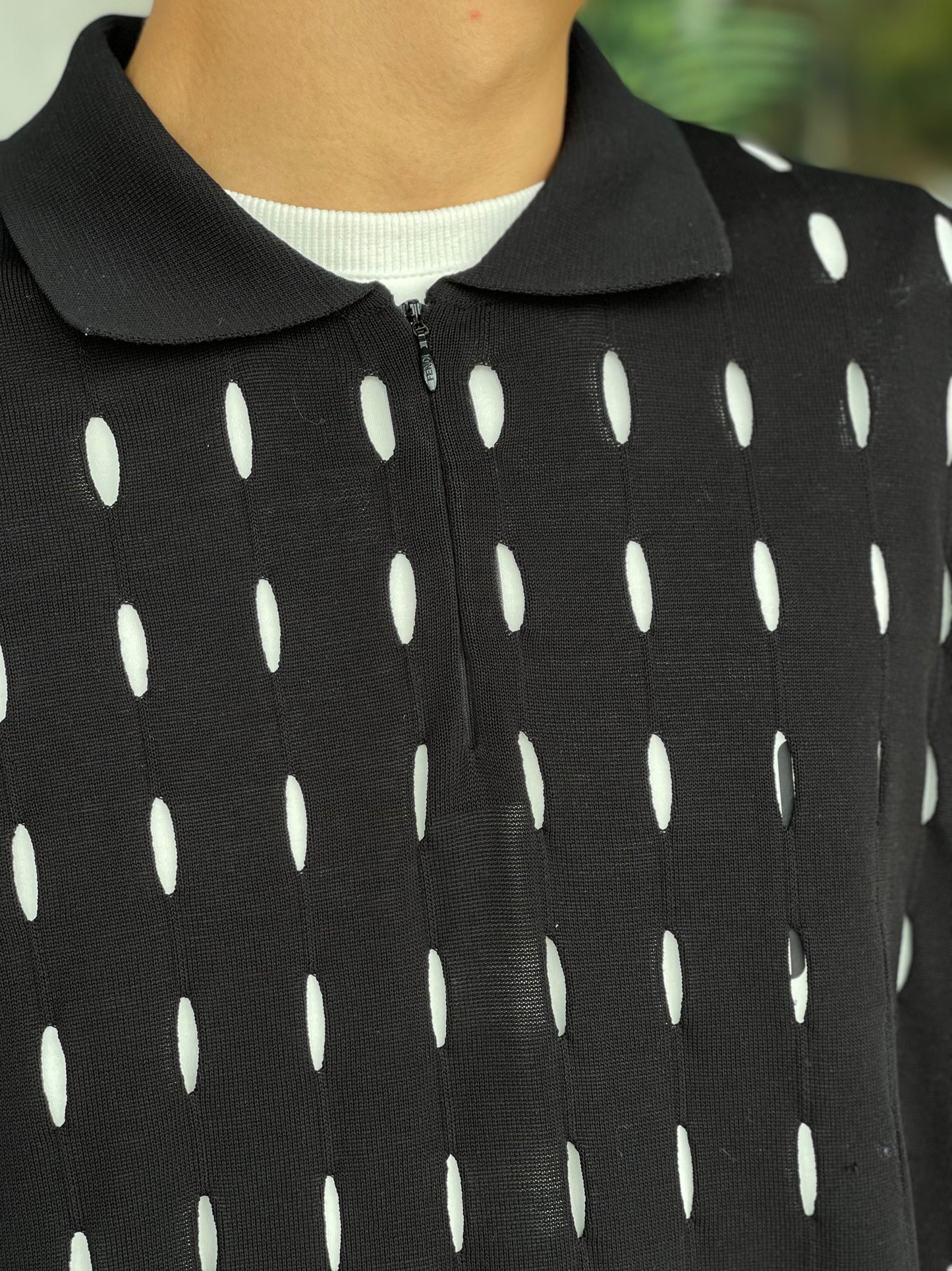 FENDI POLO ZIP FENCED KNIT