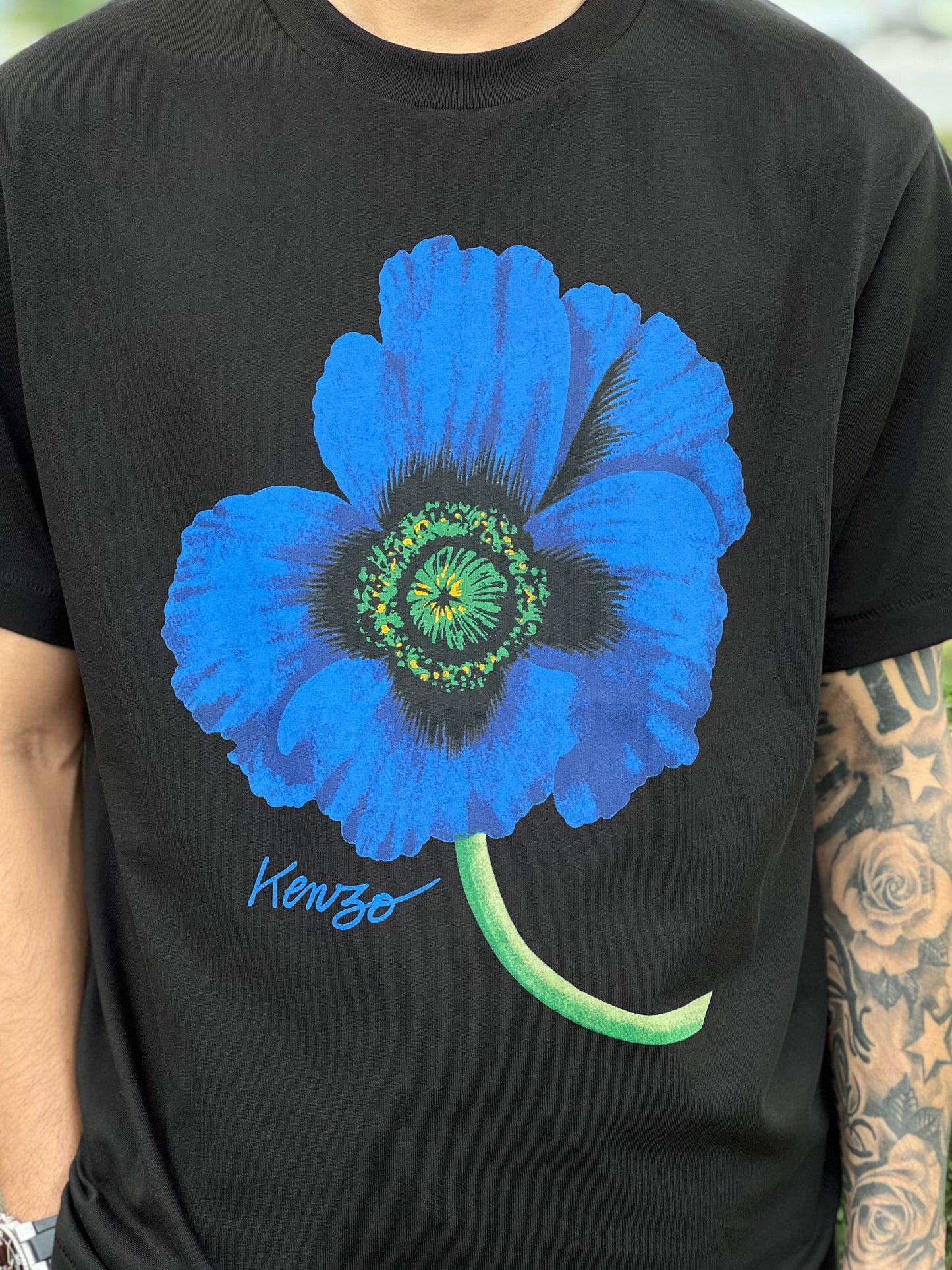 KENZO BLUE FLOWER PRINTED LOGO